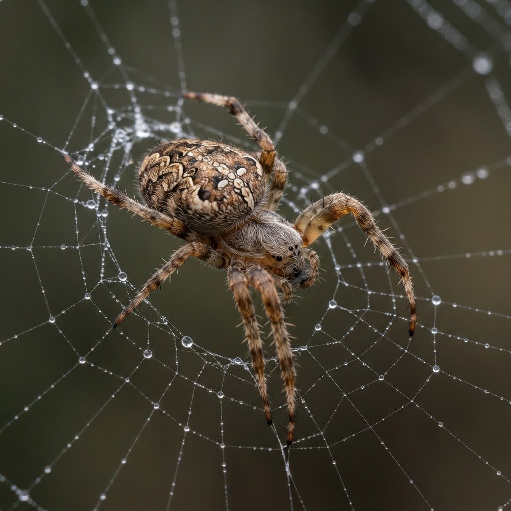 A garden spider at the centre of its web, representing TexPest web removal and barrier treatments.